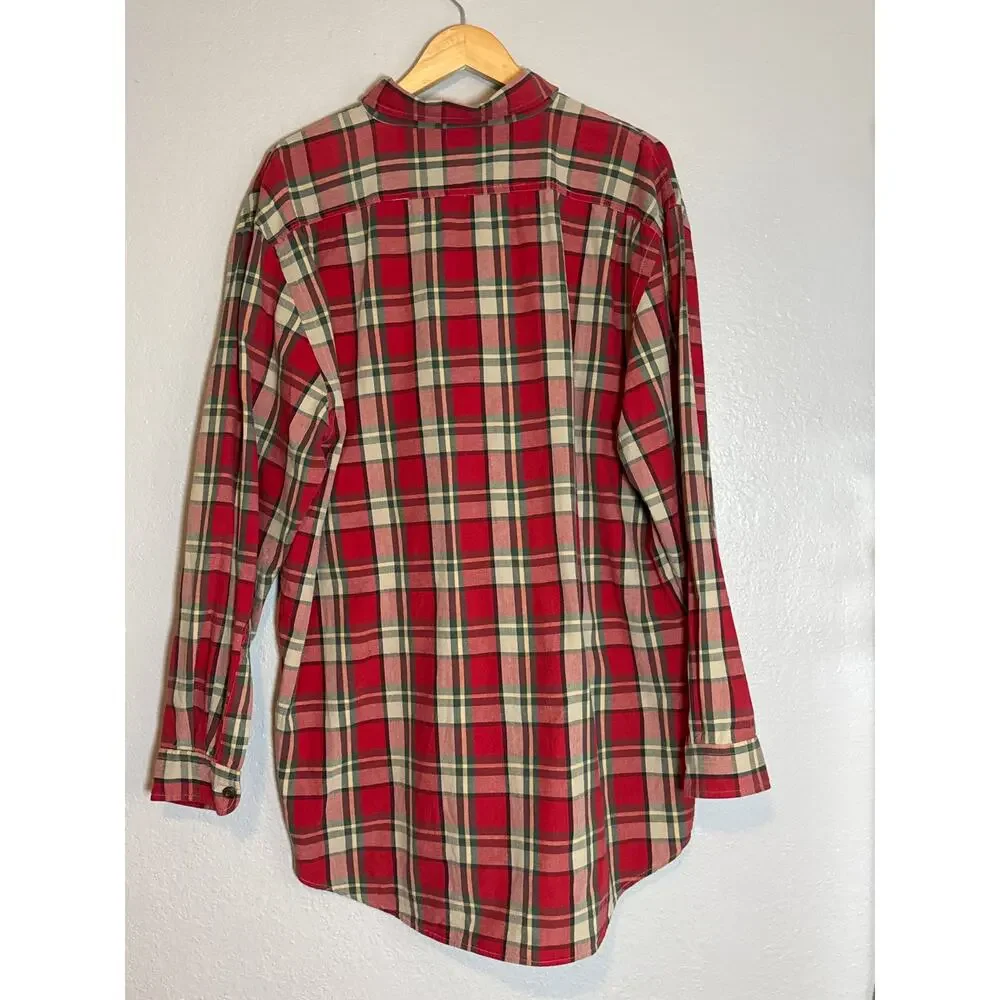 Vintage Abercrombie Fitch Big Shirt Button Down Plaid Mens Medium Red Country